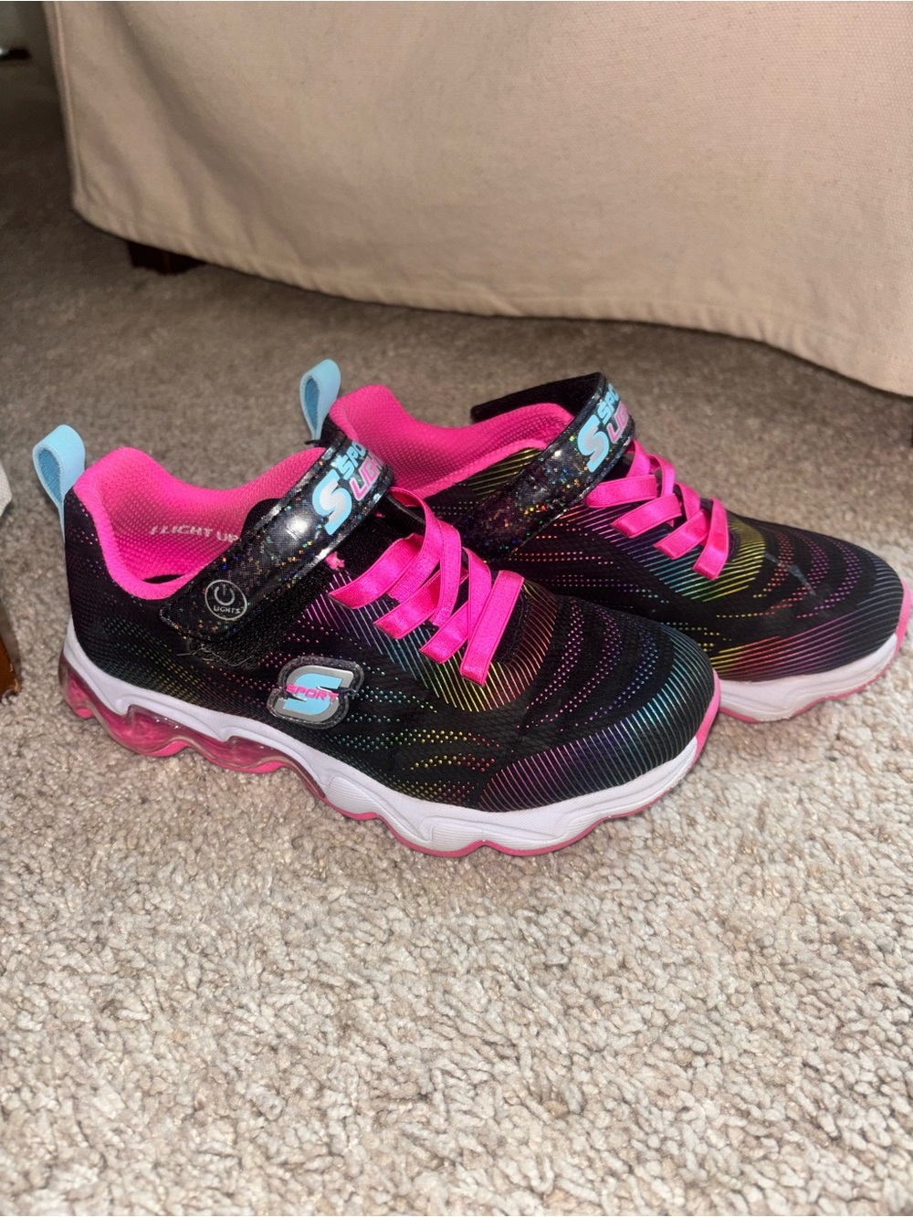 Skechers Kids Black Sneakers with Hot Pink Accents